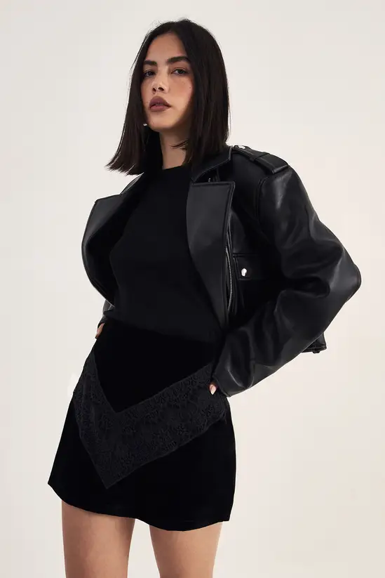 Velvet Lace Insert Mini Skirt